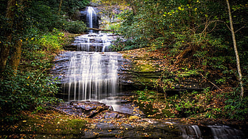 Waterfall in Georgia, rocks, river, leaves, cascades, trees, usa HD wallpaper