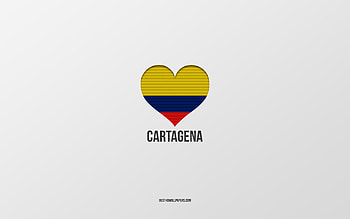 I Love Cartagena, Colombian cities, Day of Cartagena, gray background, Cartagena, Colombia, Colombian flag heart, favorite cities, Love Cartagena HD wallpaper