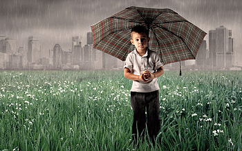 People, Rain, Children HD wallpaper
