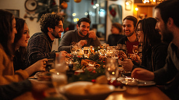 Joyful Moments: Holiday Party in Stunning, holiday party, friends, meal, celebration, gathering HD wallpaper