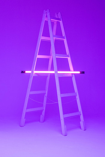 Violet, Miscellanea, Miscellaneous, Neon, Lamp, Glow, Stairs, Ladder, Purple HD phone wallpaper