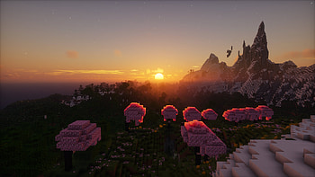 Minecraft Sunset: Stunning Pixelated Cherry Blossom Landscape, video game, Minecraft HD wallpaper