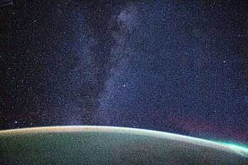 Milky Way Earth Horizon With An Aurora, milky-way, nature, aurora, space, nasa HD wallpaper