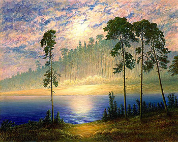 Корягин Геннадий. Сияние, painting, art, sky, nature, sunset, tree HD wallpaper