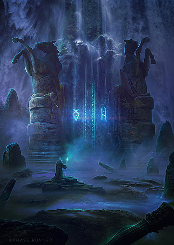 Waters Rune, art, midnight, waterfall HD phone wallpaper