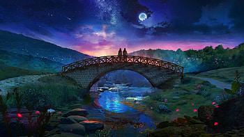 Starlit Garden Bridge — Love Landscape, garden, artistic, love, landscape, bridge HD wallpaper