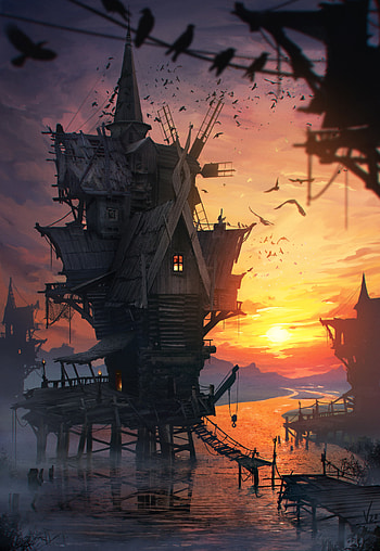 Sunset, Art, Building, Old, Construction, Decrepit, Ramshackle HD phone wallpaper