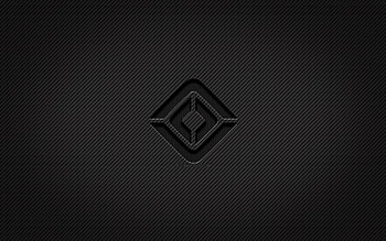 Rivian carbon logo, , grunge art, carbon background, creative, Rivian black logo, cars brands, Rivian logo, Rivian HD wallpaper
