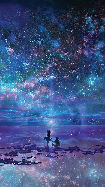 Amazing Sky on Beach, ocean, couple, purple, Anime, sky, purple anime, anime couple, Sky Anime HD phone wallpaper