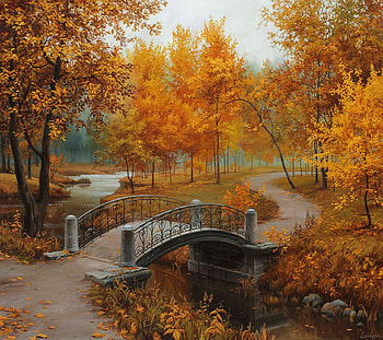 Autumn in old park, Leaves, Forest, Bridge, Art, River HD wallpaper