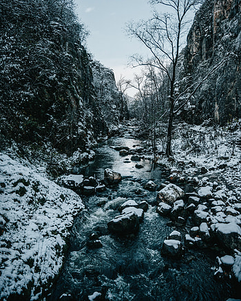 Winter, Nature, Rivers, Stones, Snow, Rocks HD phone wallpaper