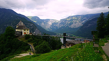 Beautiful Scenery House Bridge Village Greenery Mountains Background Nature HD wallpaper