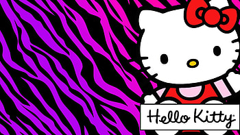 Hello Kitty with Vibrant Purple Zebra Stripes, Hello Kitty HD wallpaper