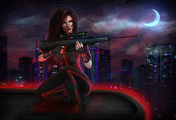 Cyberpunk Sniper Girl , artist, artwork, cyberpunk, artstation HD wallpaper