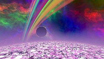 Colored eclipse in an immaginated world, planet, landscape, eclipse HD wallpaper