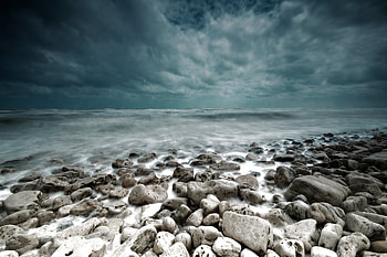 Landscape, Nature, Stones, Sea, Shore, Bank, Gloomy HD wallpaper