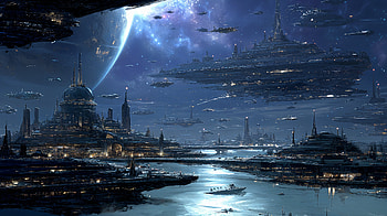 Starbound Metropolis — Sci‑Fi Cityscape, Sci Fi, sci fi city, futuristic city, space station, spaceship HD wallpaper