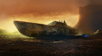 Fantasy, Shore, Bank, Human, Person, Ship, Destruction, Tent HD wallpaper
