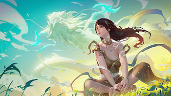 Fantasy girl, blue, frumusete, art, fantasy, dragon, luminos, zhong yang, girl, yellow HD wallpaper