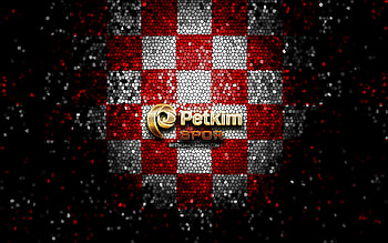 Petkim Spor BK, glitter logo, Basketbol Super Ligi, red white checkered background, basketball, turkish basketball team, Petkim Spor BK logo, mosaic art, Turkey, Petkim Spor HD wallpaper