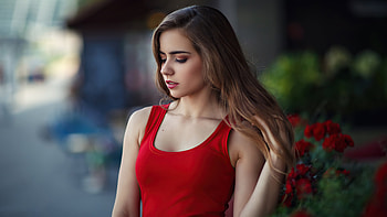 Nadia Model Red Dress Blonde Hairs, red-dress, girls, model HD wallpaper