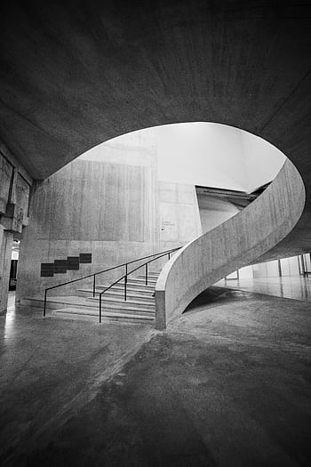 Black and white of a modern spiral staircase inside Tate Modern, London. HD phone wallpaper