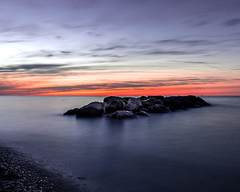 Rocks, sunset, coast, nature HD wallpaper