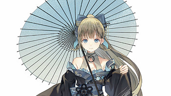 Grey Eyes Anime Girl With Umbrella Blue Black Dress White Background Anime Girl HD wallpaper