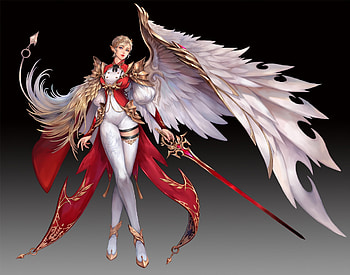 Angel, wings, white, fantasy, red, girl, kimhangah, kim hang ah HD wallpaper