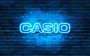 Casio blue logo, , blue brickwall, Casio logo, brands, Casio neon logo, Casio HD wallpaper