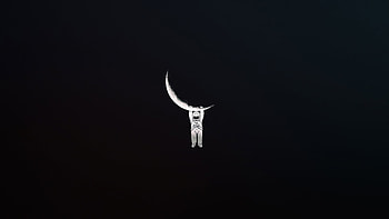 Astronaut Hanging On Moon, astronaut, artist, artwork, digital-art, minimalism, minimalist, moon, dark, black HD wallpaper