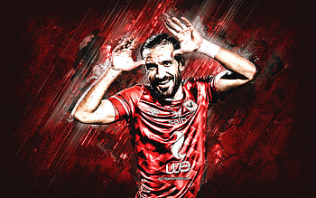 Ali Maaloul, Al Ahly SC, Tunisian footballer, portrait, red stone background, Egypt, soccer HD wallpaper