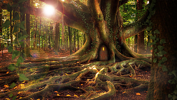 :-), fantasy, forest, tree, house HD wallpaper
