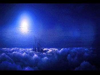 Sailing the blue, blue, moon, clouds, sky, stars, sailboat HD wallpaper