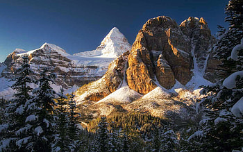 Mount Assiniboine Provincial in late Winter, British Columbia, trees, forest, peaks, snow, canada HD wallpaper