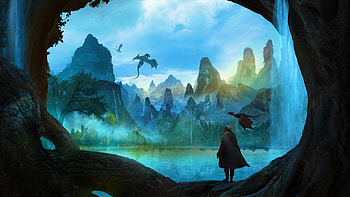Dragon Tamer, fantasy, landscape, man, dragon, artistic, fantasy landscape HD wallpaper