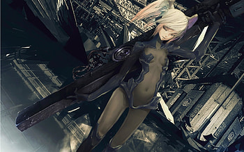 Battle Suit Girl, blond hair, anime, battle suit, pandora, girl, gun, dark HD wallpaper
