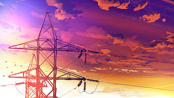Powerlines Anime Scenery , anime, artist, artwork, digital-art HD wallpaper