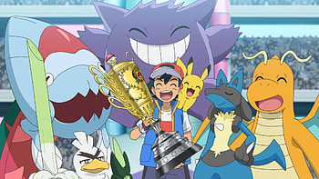Pokémon Ultimate Journeys - Gengar, Dragonite, and Lucario Celebration, Gengar (Pokémon), Dragonite (Pokémon), Lucario (Pokémon), Anime, Pokémon Ultimate Journeys: The Series HD wallpaper