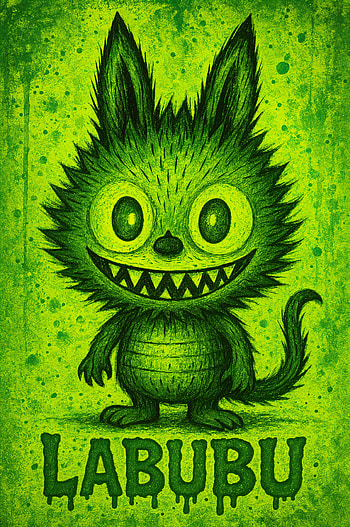 Labubu: Neon Grin , Labubu, monster, cartoon, green HD phone wallpaper