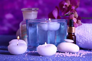 Soft atmosphere, Spa, purple flower, massagge oil, soft, atmosphere, candles, essence HD wallpaper