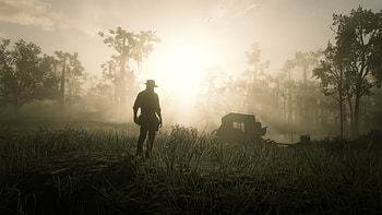 Crashed wagon., Red Dead Redemption 2, wagon, sun, tree HD wallpaper
