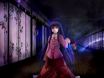 Houraisan Kaguya, hall, planets, anime, space, girl, dark HD wallpaper