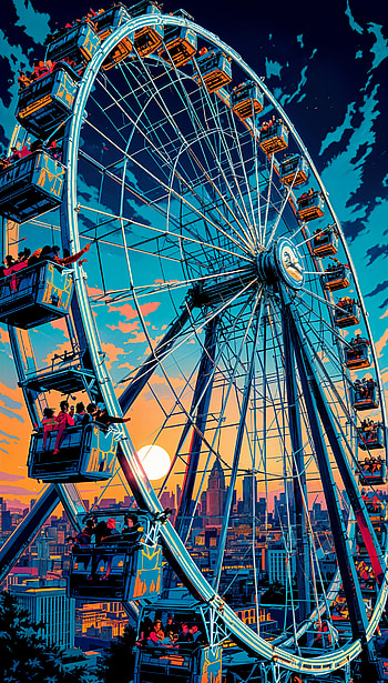Ferris Wheel Delight: A Stunning , cityscape, skyline HD phone wallpaper