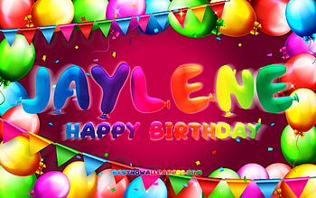 Happy Birtay Jaylene, , colorful balloon frame, Jaylene name, purple background, Jaylene Happy Birtay, Jaylene Birtay, popular american female names, Birtay concept, Jaylene HD wallpaper