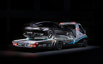Mercedes-Benz Sprinter Petronas Edition, Kegger, Tow truck, rear view, exterior, Mercedes-Benz AMG GT, supercar, Mercedes-Benz HD wallpaper