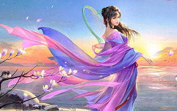 Magnolia Girl, girl, magnolia, fantasy, art HD wallpaper