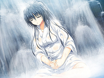 Yoga, anime girl, kawaii, wet, anime, cg, long hair, water HD wallpaper
