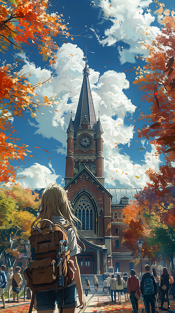 Autumn High School Campus HD phone wallpaper