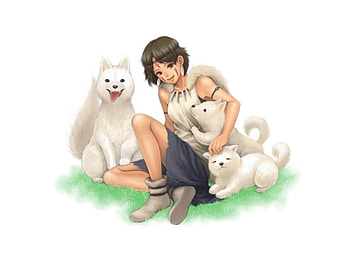 Princess Mononoke, san, dog, animal, cute, tattoo, huge, beauty, nice, fur, cg, mononoke hime, , female, plain, sexy, sweet, white, sword, hot, girl, beautiful, fox, mononoke, anime girl, simple, puppy, anime, pretty, weapon, lovely, realistic HD wallpaper